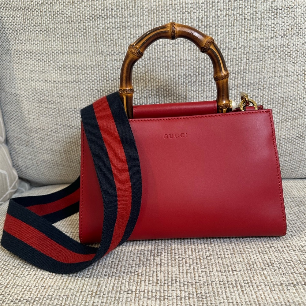 Gucci Nymphaea Leather Shoulder Bag with Bamboo Top Handle